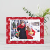 Vrolijk kerstparen foto Snowflakes Red Kaart (Staand voorkant)