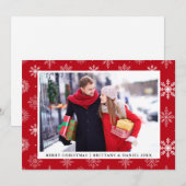 Vrolijk kerstparen foto Snowflakes Red Kaart (Voorkant / Achterkant)