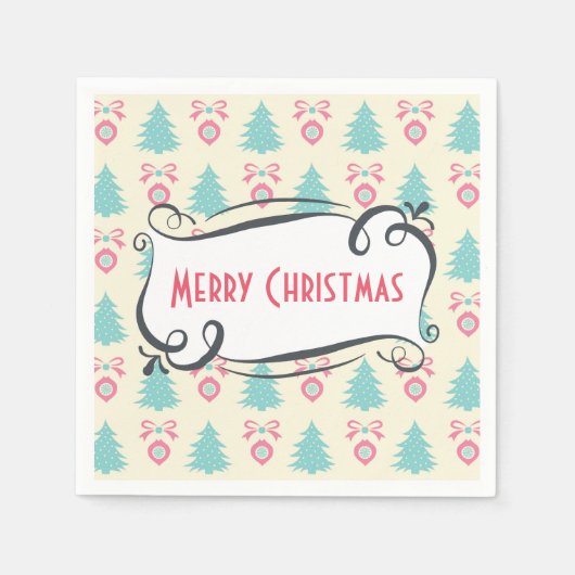 Vrolijk kerstpatroon met Trees Baubles & Bows Servetten (Voorkant)