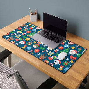Vrolijk kerstpatroon op blauw bureaumat