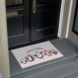 Vrolijk kerstpinguïns deurmat