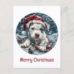 Vrolijk Kerstpitbull Santa Puppy Feestdagenkaart