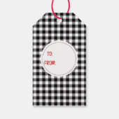 Vrolijk Kerstplezier Sneeuwman Cartoon Black Plaid Cadeaulabel (Achterkant)