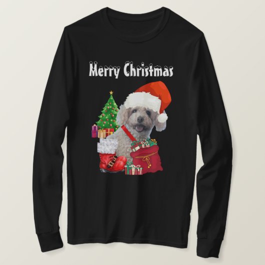 Vrolijk kerstpoedel T-shirt met lange mouwen (Design voorkant)