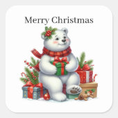 Vrolijk kerstpolair beer vierkante sticker (Voorkant)
