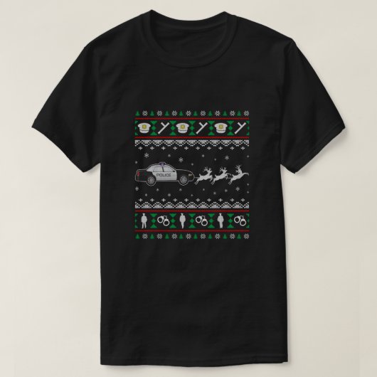 Vrolijk kerstpolitiebeambte Ugly Sweater Gift T-shirt (Design voorkant)