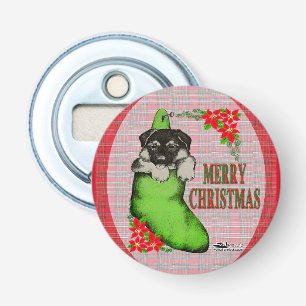 Vrolijk kerstpuppy button flesopener