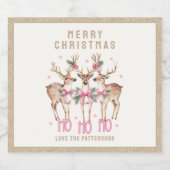 Vrolijk Kerstrendier gepersonaliseerde naam Sparkling Wijnetiket (Enkel label)