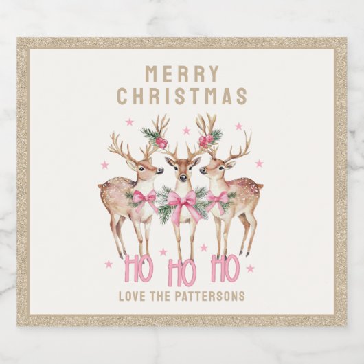 Vrolijk Kerstrendier gepersonaliseerde naam Sparkling Wijnetiket (Enkel label)