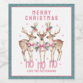 Vrolijk Kerstrendier gepersonaliseerde naam Wijn Etiket (Enkel label)