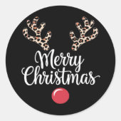 Vrolijk kerstrendier kerstcadeau ronde sticker (Voorkant)