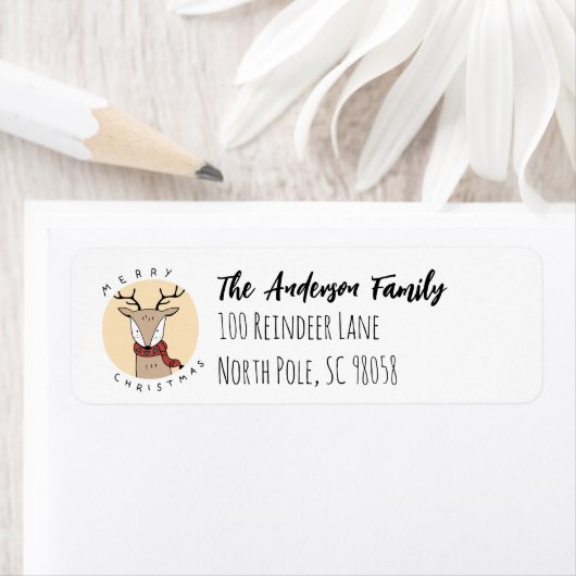 Vrolijk kerstrendier met sjaal etiket (Insitu)