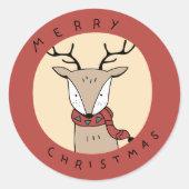 Vrolijk kerstrendier met sjaal ronde sticker (Voorkant)
