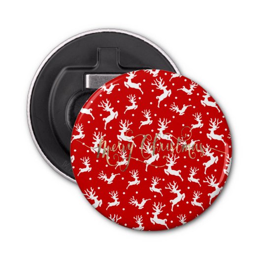 Vrolijk kerstrendierrood button flesopener (Voorkant)