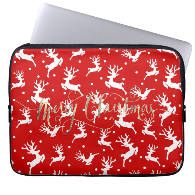 Vrolijk kerstrendierrood laptop sleeve (Voorkant)
