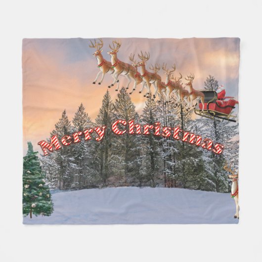 Vrolijk kerstrendiertje en Kerstman Fleece Deken (Voorkant (Horizontaal))