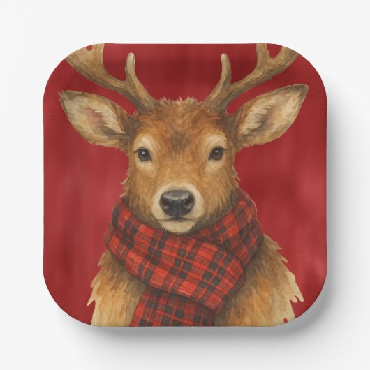 Vrolijk kerstrendiertje papieren bordje (Voorkant)