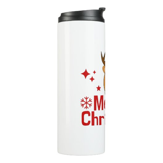 Vrolijk kerstrendiertje thermosbeker (Gedraaid links)