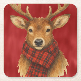 Vrolijk kerstrendiertje vierkante kartonnen onderzetter