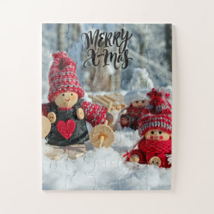 Vrolijk kerstrode poppen legpuzzel