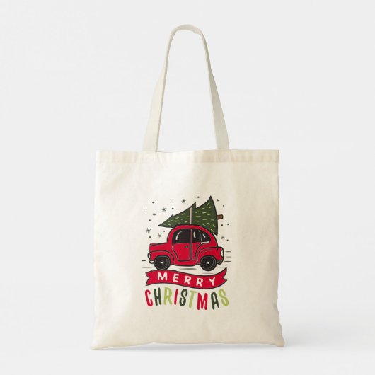 Vrolijk kerstrood autoboomnaam Sjabloon om Tote Bag (Achterkant)