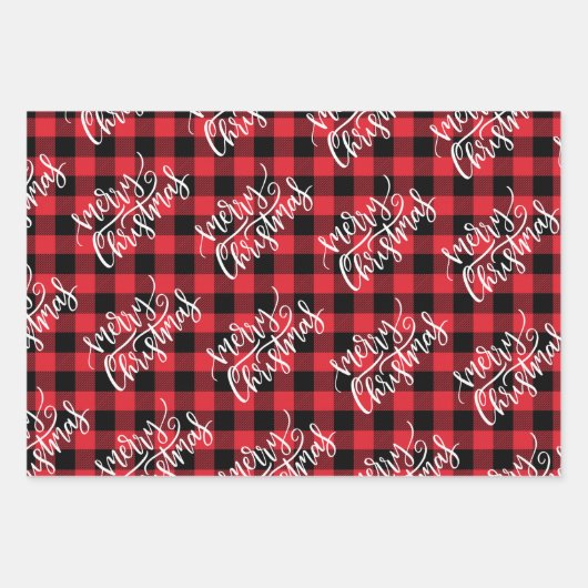 Vrolijk kerstrood Blauw Groene Buffalo Inpakpapier Vel (Voorkant)