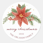 Vrolijk Kerstrood Botanische Poinsettia Ronde Sticker (Voorkant)