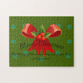Vrolijk kerstrood Bow Holly en sneeuwvlokken Legpuzzel