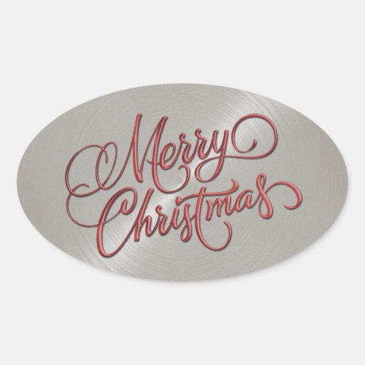 Vrolijk kerstrood en grijs in reliëf zien ovale sticker (Voorkant)