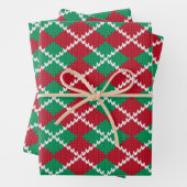 Vrolijk kerstrood en groen argyle-patroon inpakpapier vel (In situ)