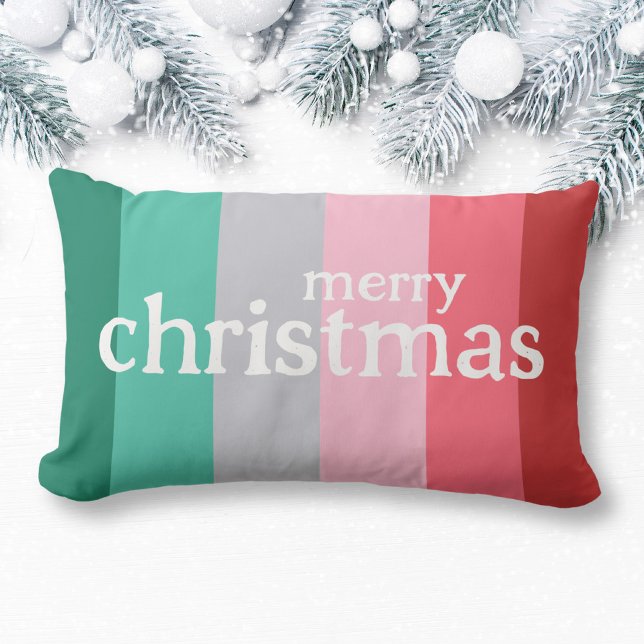Vrolijk kerstrood en groen kussen (merry christmas throw pillow in green and red.)
