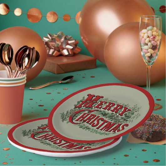 Vrolijk kerstrood en groen papieren bordje (Multi)