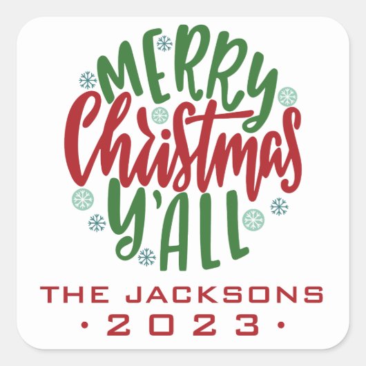 Vrolijk kerstrood en groen vierkante sticker (Voorkant)