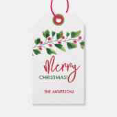 Vrolijk kerstrood en groen Waterverf krans Cadeaulabel (Voorkant)