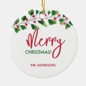 Vrolijk kerstrood en groen Waterverf krans Keramisch Ornament (Voorkant)