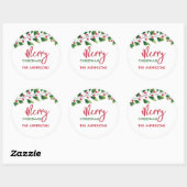 Vrolijk kerstrood en groen Waterverf krans Ronde Sticker (Vel)