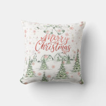 Vrolijk kerstrood en groene besneeuwde bomen