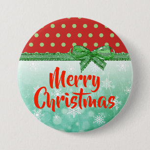Vrolijk kerstrood en groene feestdag Button