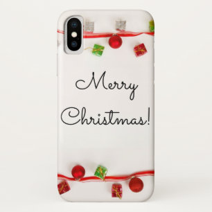 Vrolijk kerstrood en groene versieringen iPhone x hoesje