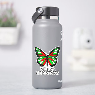 Vrolijk kerstrood en groene vlinder sticker