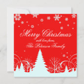 Vrolijk kerstrood en wit winterlandschap feestdagenkaart (Voorkant)