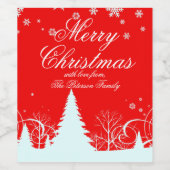 Vrolijk kerstrood en wit winterlandschap wijn etiket (Enkel label)