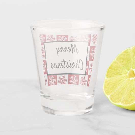 Vrolijk kerstrood en witte sneeuwvlok shot glas (Achterkant)