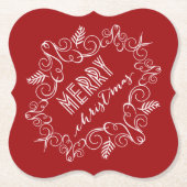 Vrolijk Kerstrood Feestelijk Foliage Deco Kartonnen Onderzetters (Voorkant)