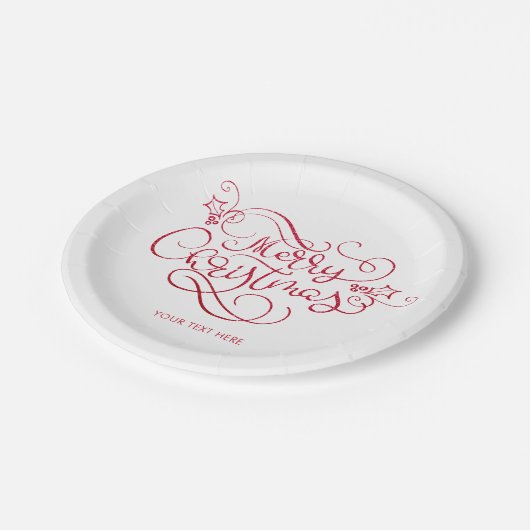 Vrolijk kerstrood glitter script Typografie Papieren Bordje (Gekanteld)