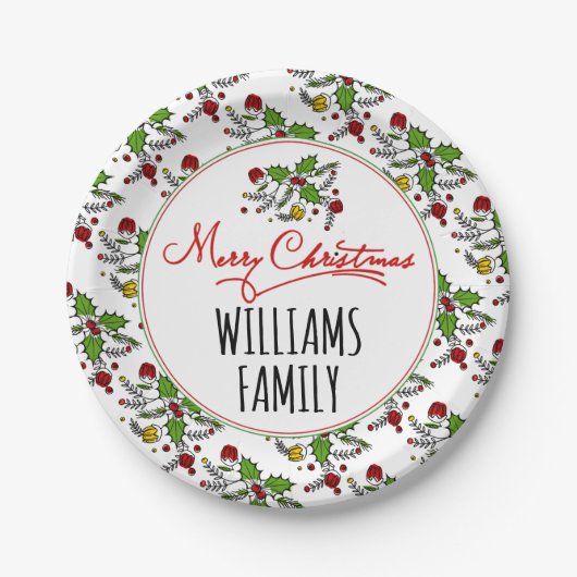 Vrolijk kerstrood groen holly berry feestdagen papieren bordje (Voorkant)