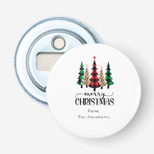 Vrolijk kerstrood-groene en zwarte pietbomen button flesopener