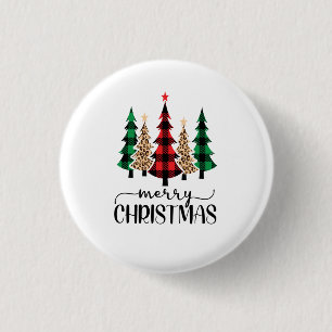 Vrolijk kerstrood-groene en zwarte pietbomen ronde button 3,2 cm