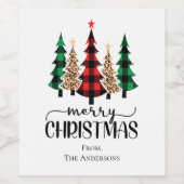 Vrolijk kerstrood-groene en zwarte pietbomen wijn etiket (Enkel label)