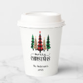 Vrolijk kerstrood groene zwarte buffelboom papieren bekers (Voorkant)